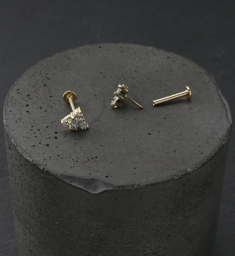 14kt Gold Sepal CZ Threadless Labret