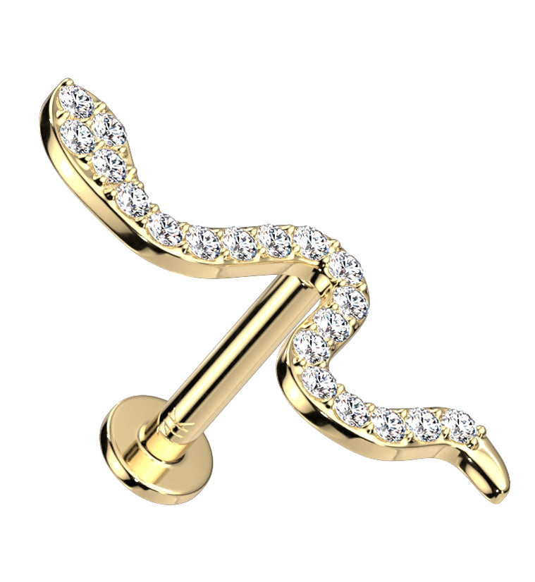 14kt Gold Snake CZ Threadless Labret