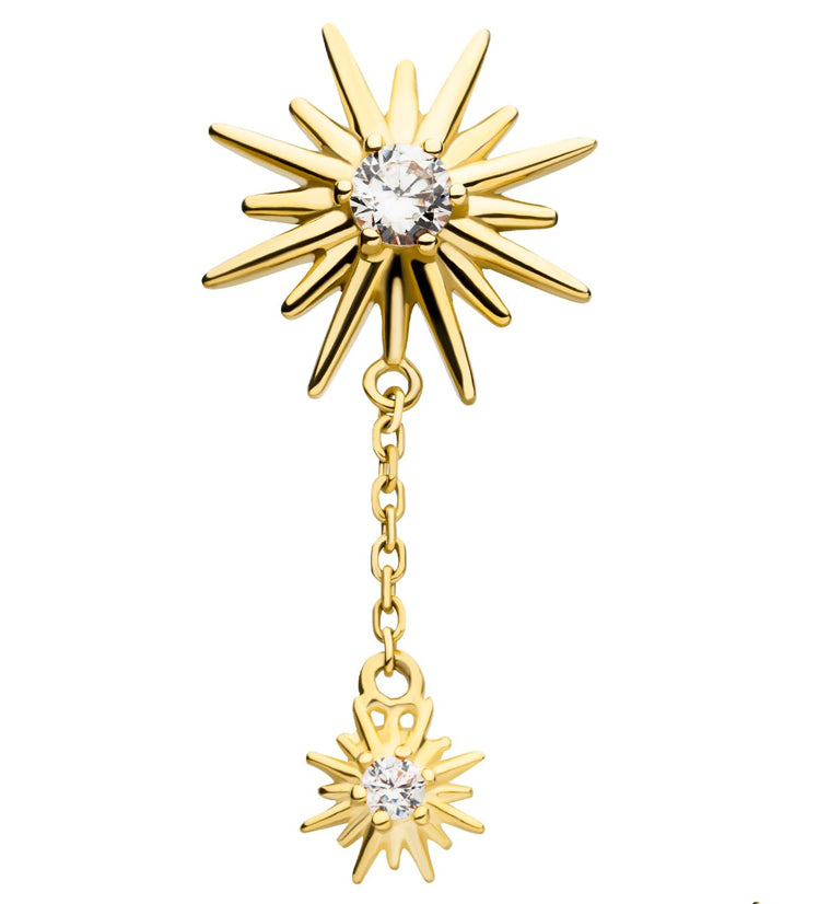 14kt Gold Solar Rays Dangle CZ Threadless Top