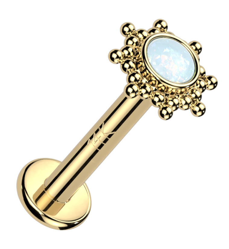 14kt Gold Solar White Opalite Internally Threaded Labret