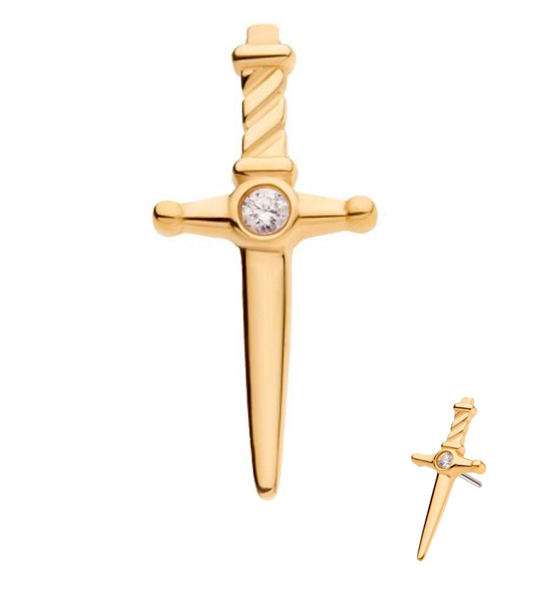 14kt Gold Sword CZ Threadless Top