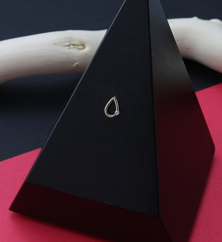 14kt Gold Teardrop Clear CZ Threadless Top