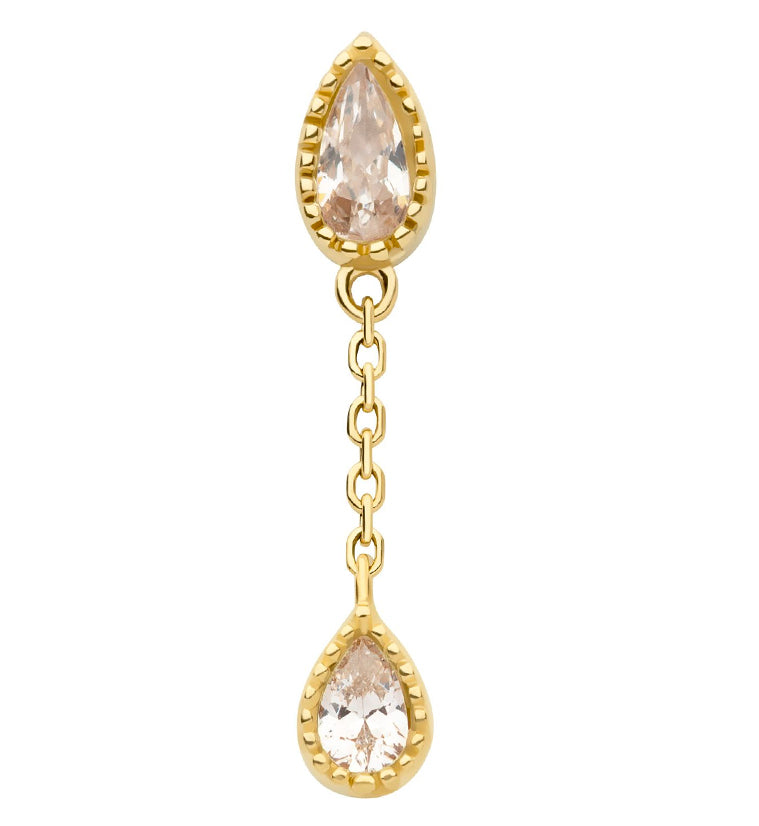 14kt Gold Teardrop Dangle CZ Threadless Top