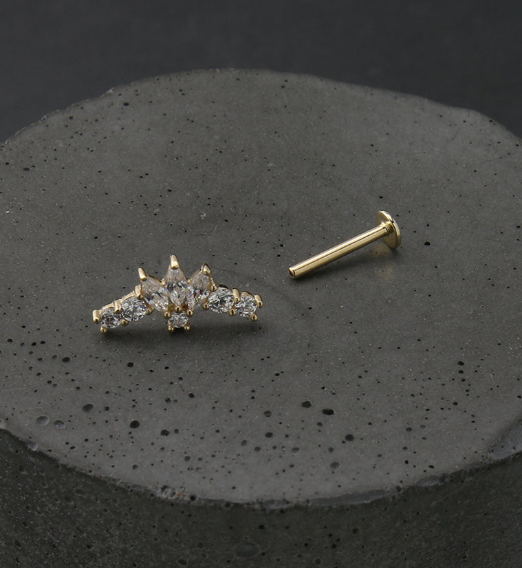 14kt Gold Tiara CZ Threadless Labret