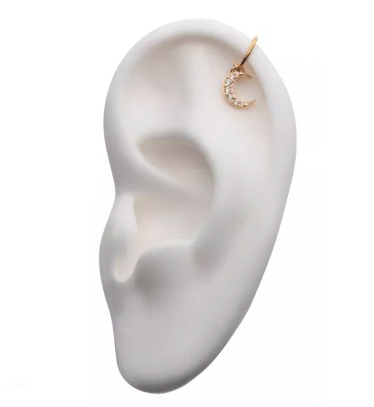 14kt Gold Tip Crescent Clear CZ Charm