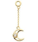 14kt Gold Trace Half Moon Clear CZ Dangle Chain Charm