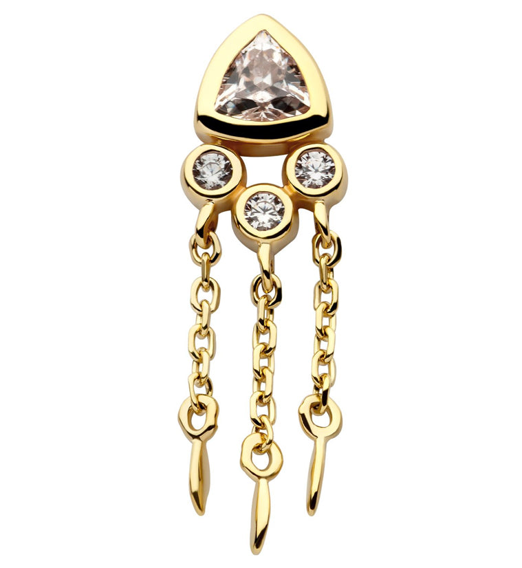 14kt Gold Triangle CZ Triple Dangle Threadless Top