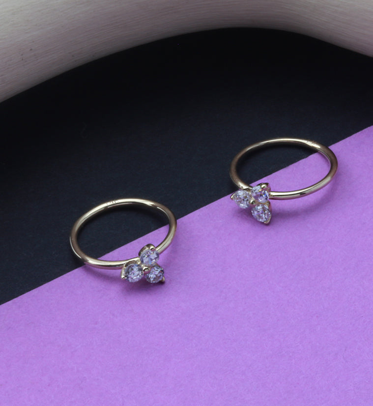 14kt Gold Trinity Clear CZ Hoop Ring