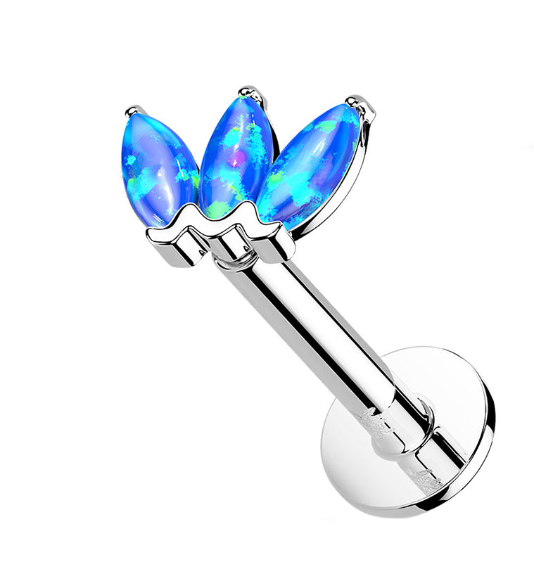 14kt Gold Triple Blue Opal Threadless Labret