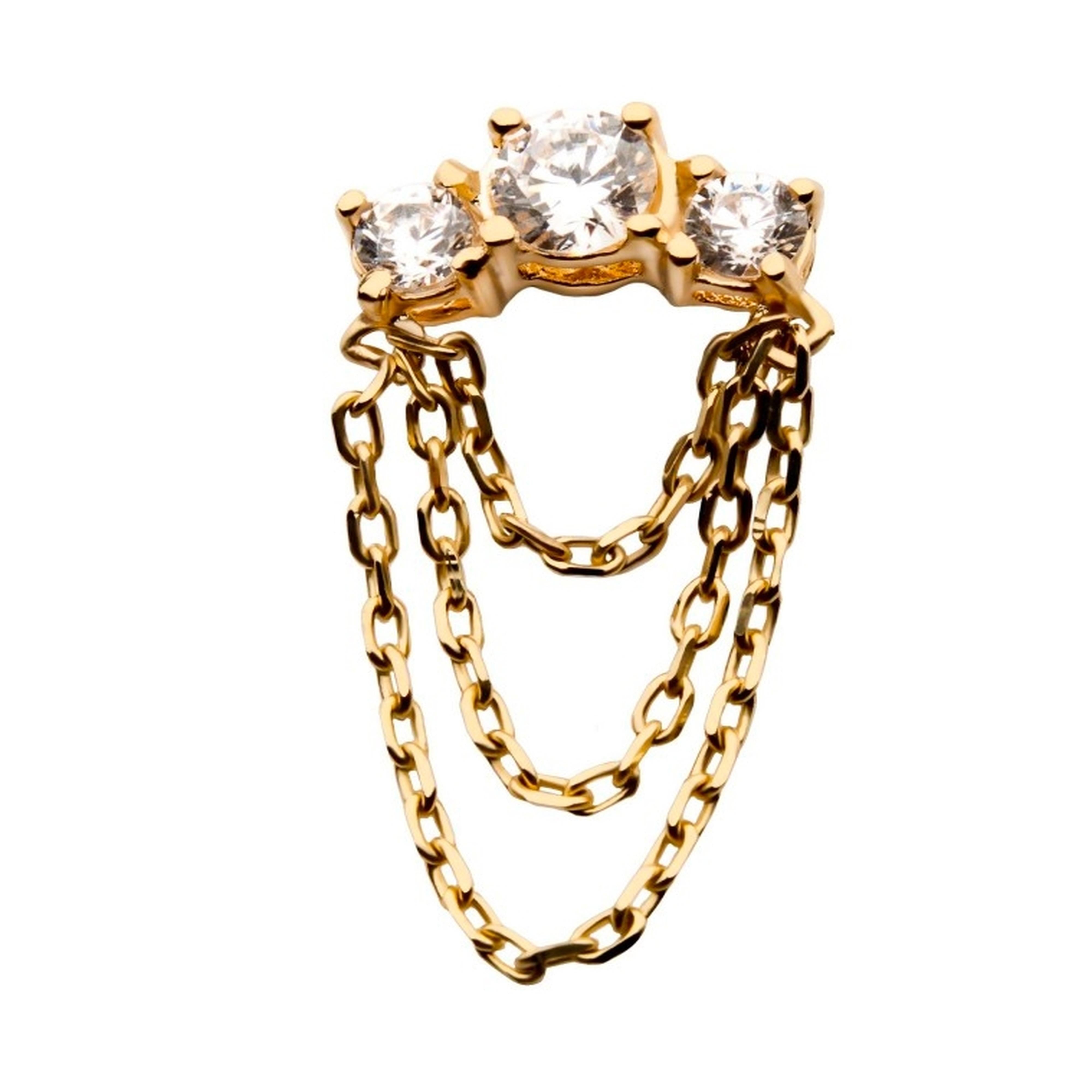 14kt Gold Triple CZ Prong Chain Threadless Top