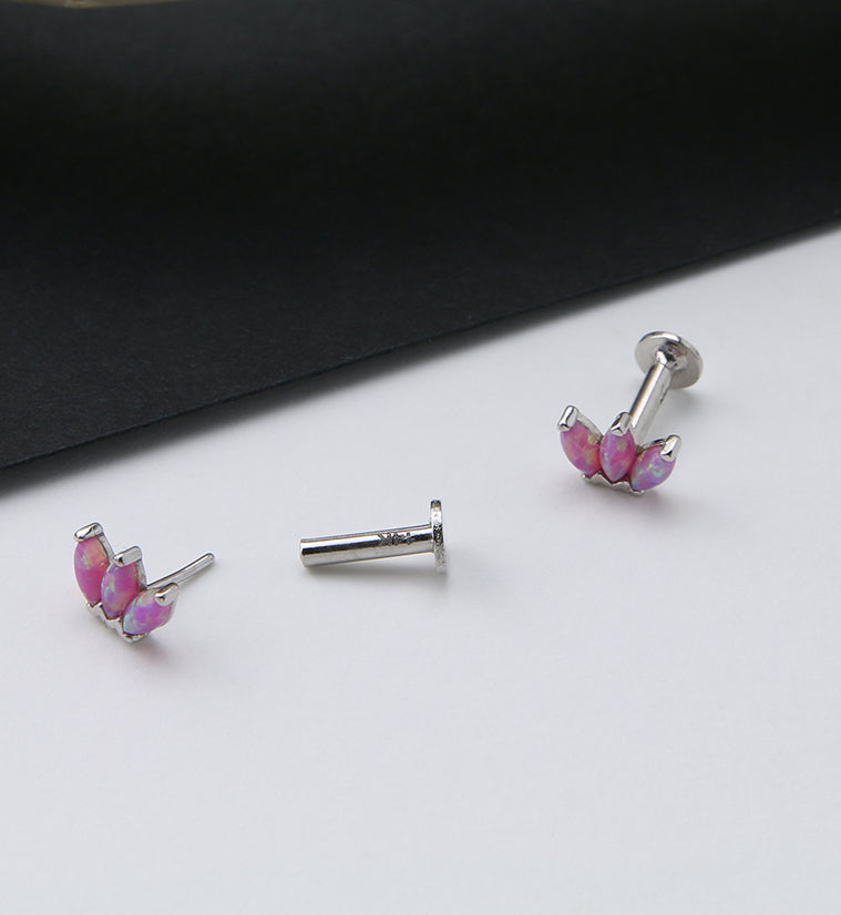 14kt Gold Triple Pink Opal Threadless Labret