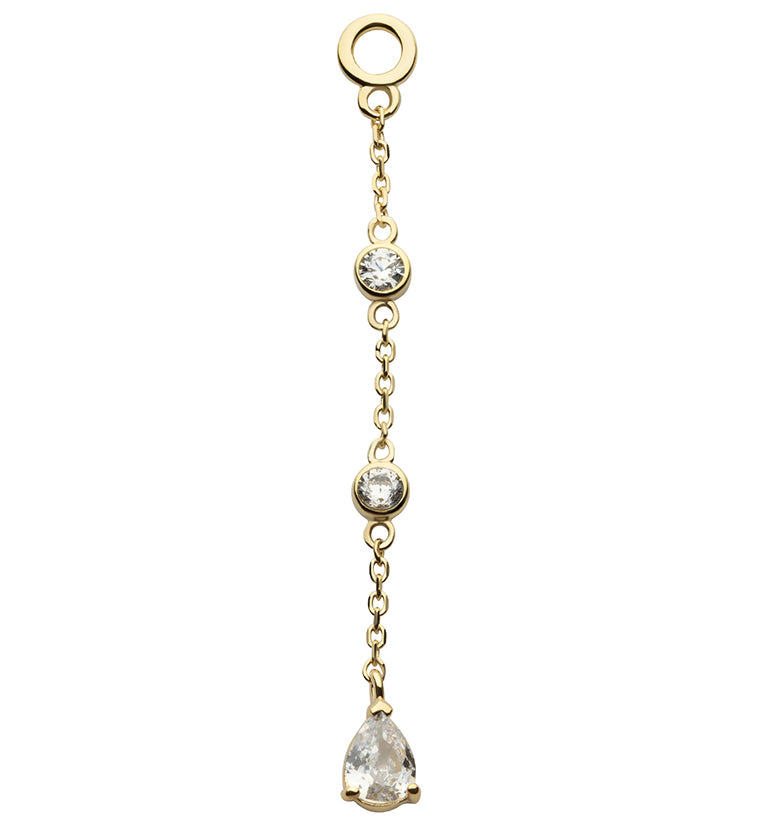 14kt Gold Triple Tier Teardrop CZ Dangle Chain Charm