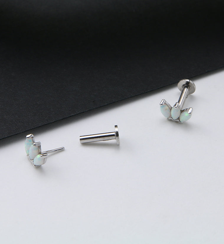 14kt Gold Triple White Opal Threadless Labret