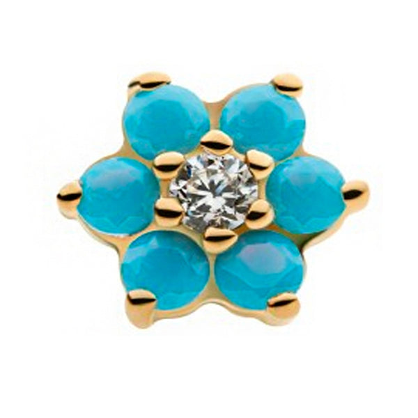 14kt Gold Turquoise & Clear CZ Flower Threadless Top