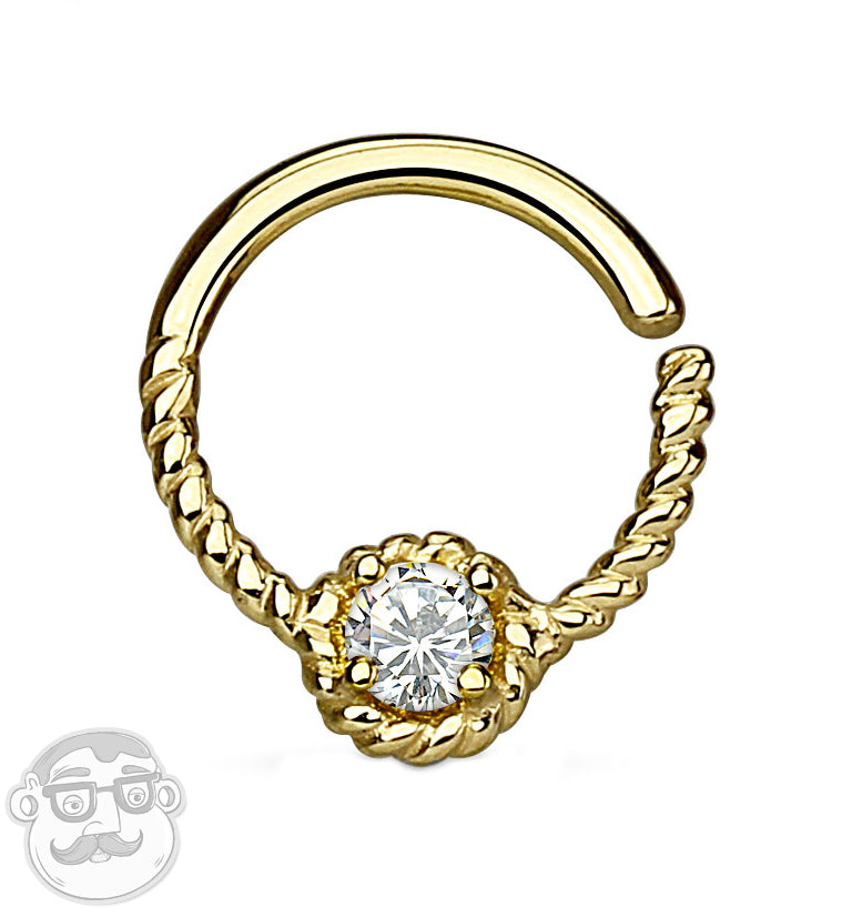 16G 14kt Gold CZ Twine Septum Ring