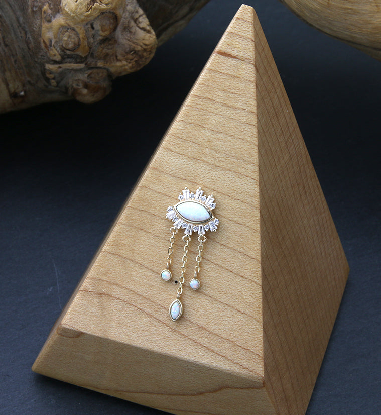 14kt Gold White Opalite Evil Eye Dangle Threadless Top