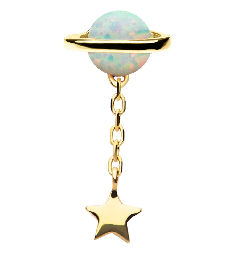 14kt Gold White Opalite Planet Dangle Star Threadless Top