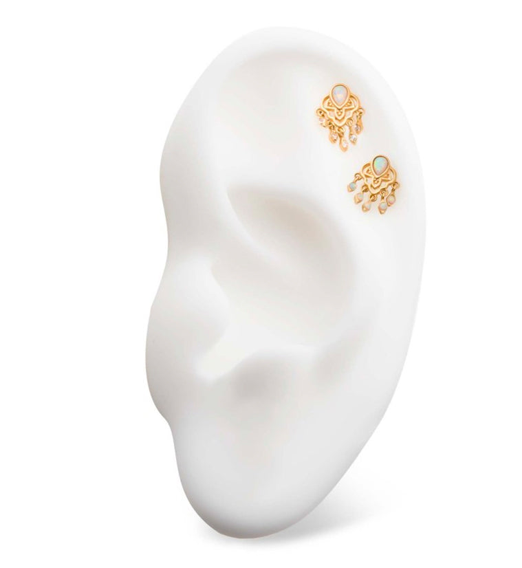 14kt Gold White Opalite Teardrop and Dangle CZ Threadless Top