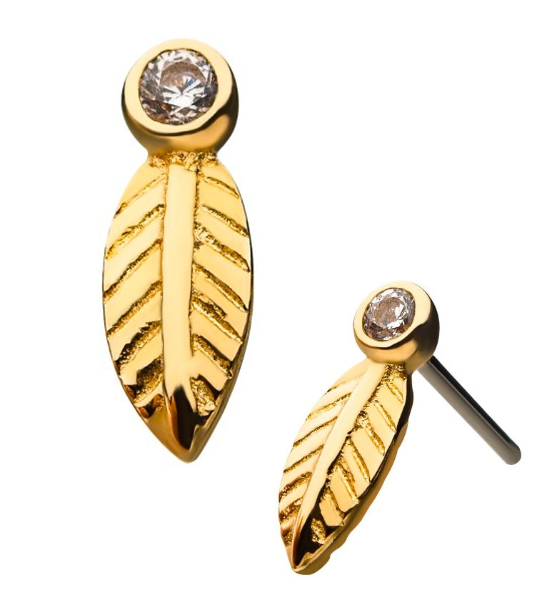 14kt Gold Frond CZ Threadless Top