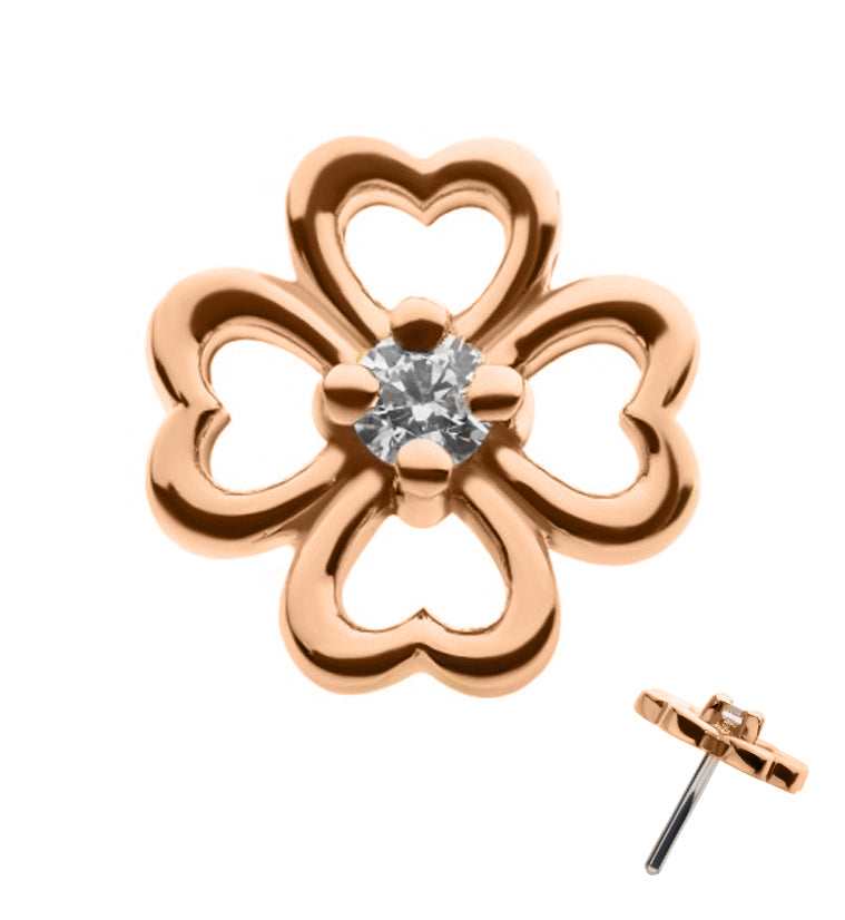 14kt Rose Gold Clover Gem Threadless Top