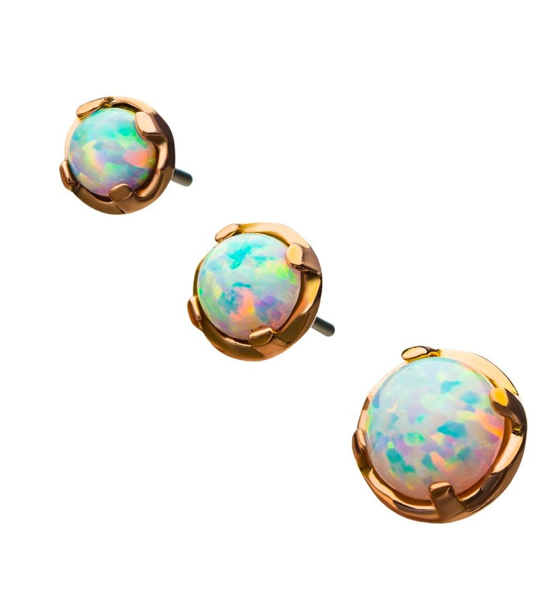 14kt Rose Gold Prong Set White Opalite Threadless Top