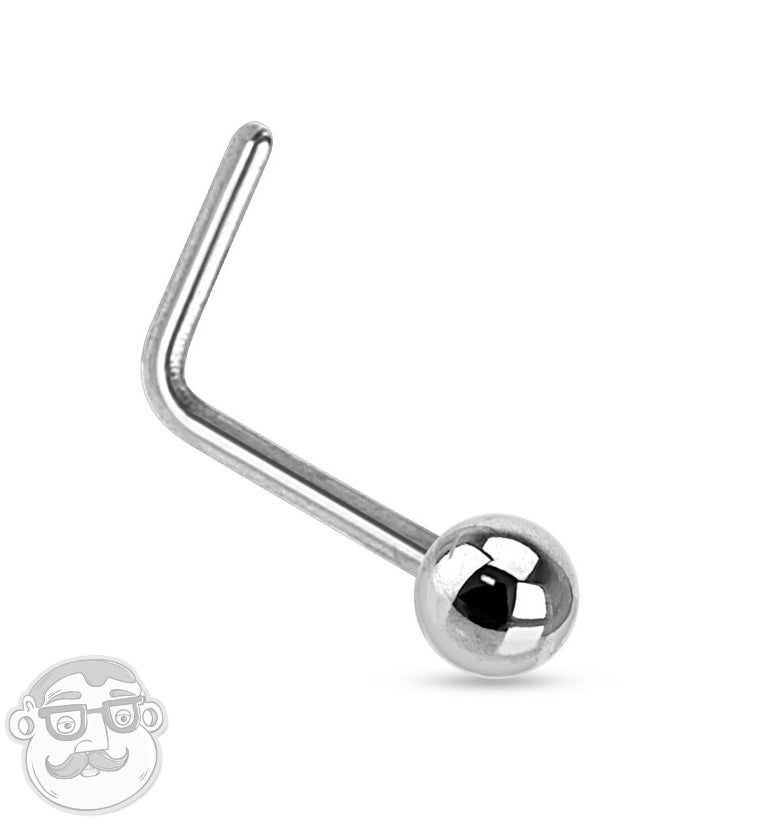 14kt White Gold L Bend Ball Top Nose Ring