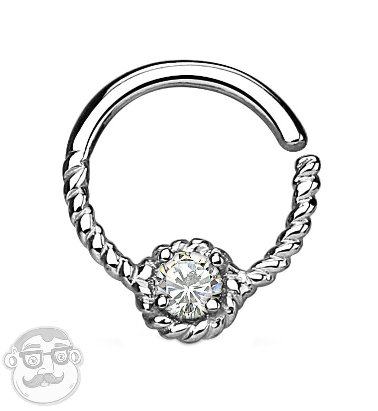16G 14kt White Gold CZ Twine Septum Ring