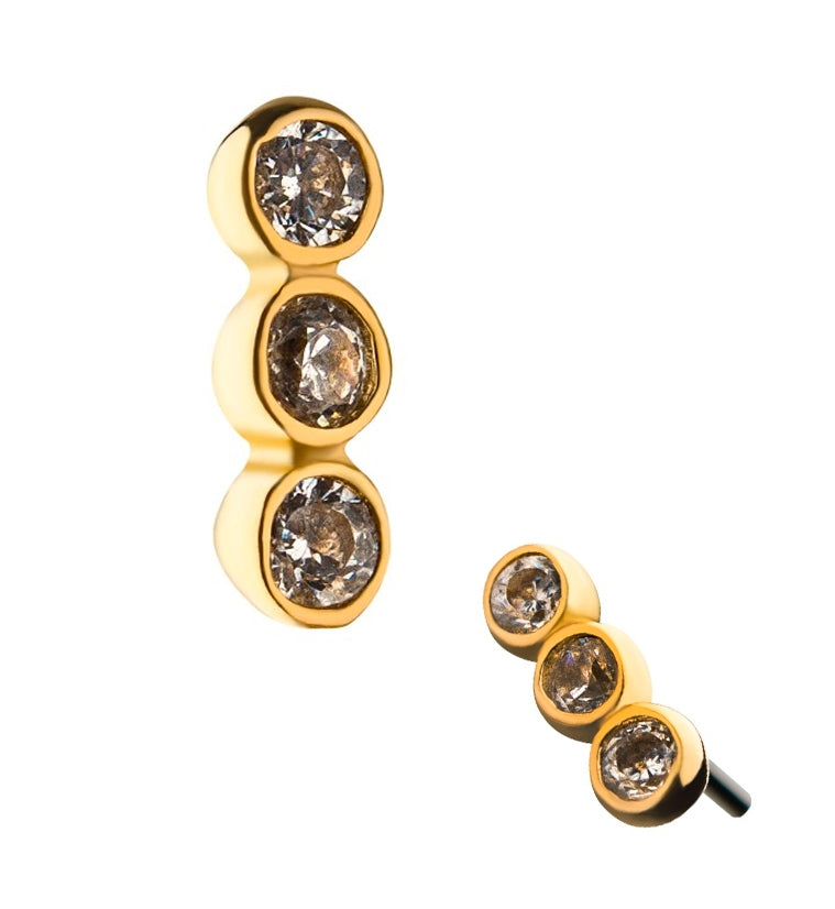 14kt Gold Triple Bezel CZ Threadless Top