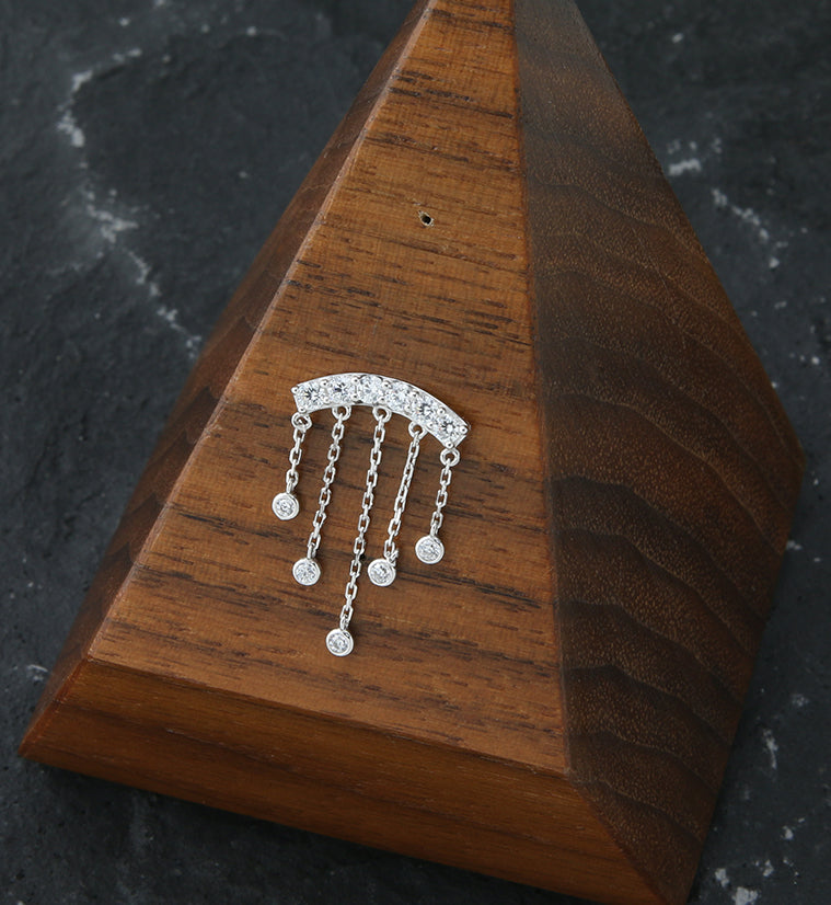 14kt White Gold Arch Dangle CZ Chains Threadless Top