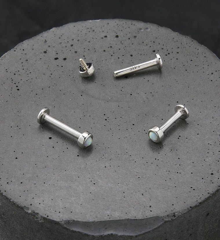 14kt White Gold Bezel White Opalite Internally Threaded Labret