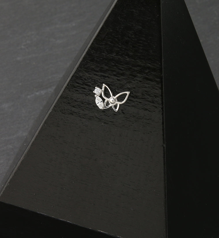 14kt White Gold Butterfly Trace CZ Threadless Top