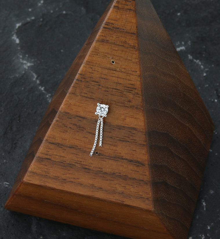 14kt White Gold Clear CZ Dangle Box Chain Threadless Top