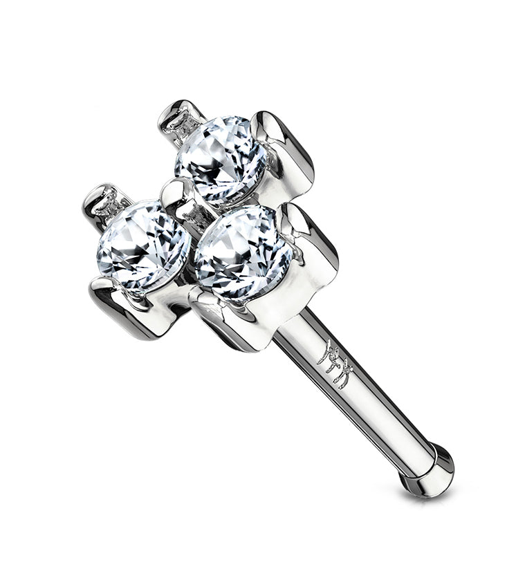 20G Trinity CZ 14kt White Gold Nosebone