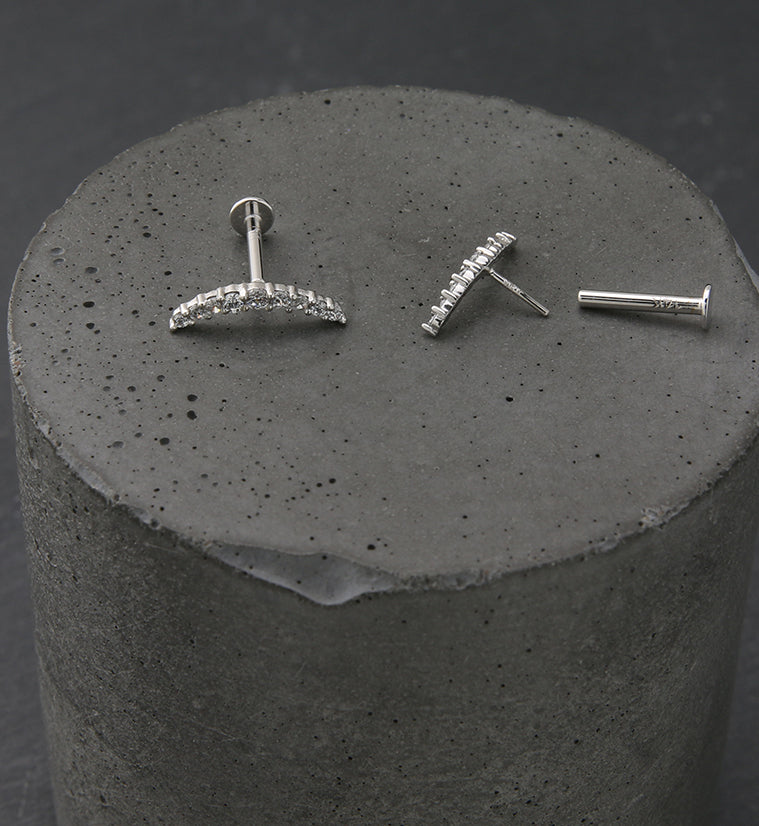 14kt White Gold Curve CZ Threadless Labret