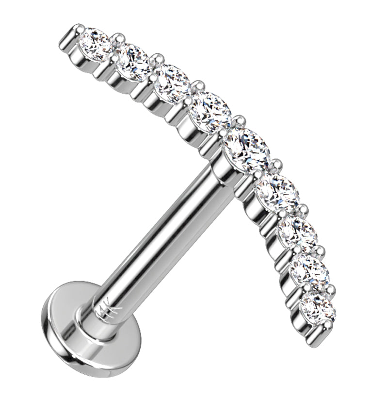 14kt White Gold Curve CZ Threadless Labret