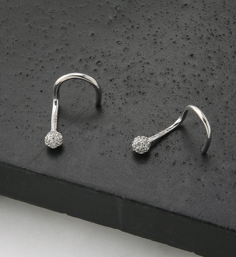 14kt White Gold CZ Ball Nose Screw Ring