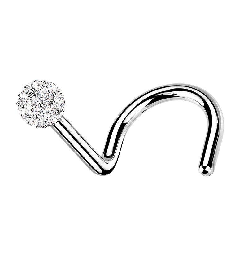 14kt White Gold CZ Ball Nose Screw Ring
