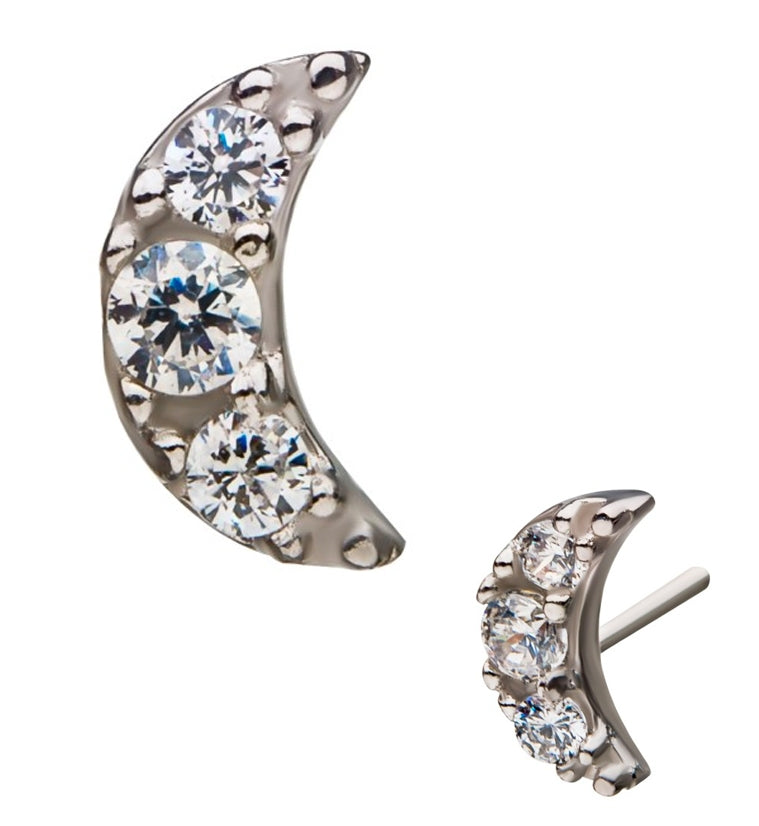 14kt White Gold Crescent Moon CZ Threadless Top