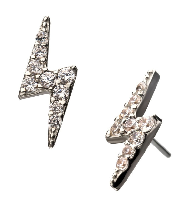 14kt White Gold Lightning Bolt CZ Threadless Top