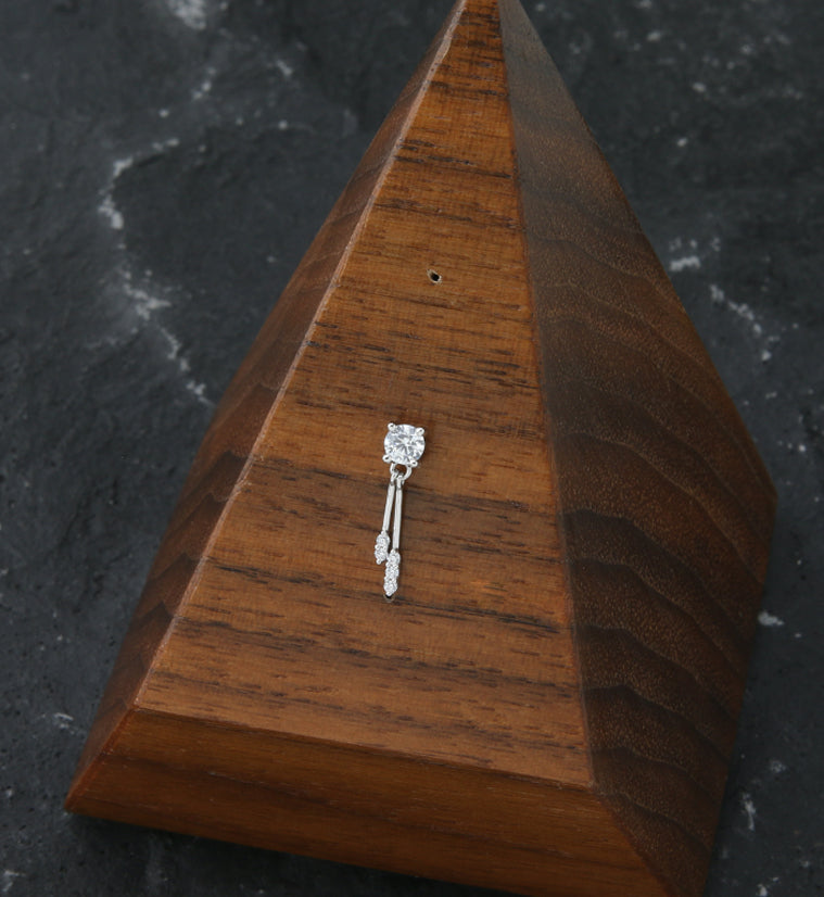 14kt White Gold Double Dangle CZ Bar Threadless Top