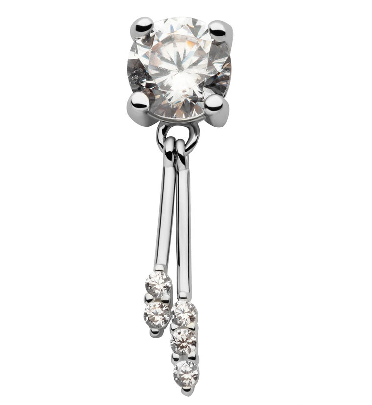 14kt White Gold Double Dangle CZ Bar Threadless Top