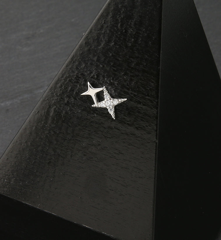 14kt White Gold Double Diamond Star CZ Threadless Top