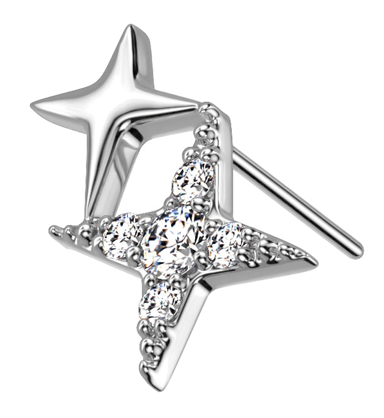 14kt White Gold Double Diamond Star CZ Threadless Top