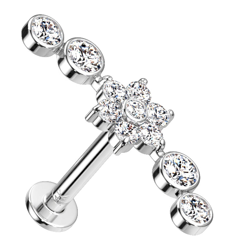 14kt White Gold Flower Arch CZ Threadless Labret