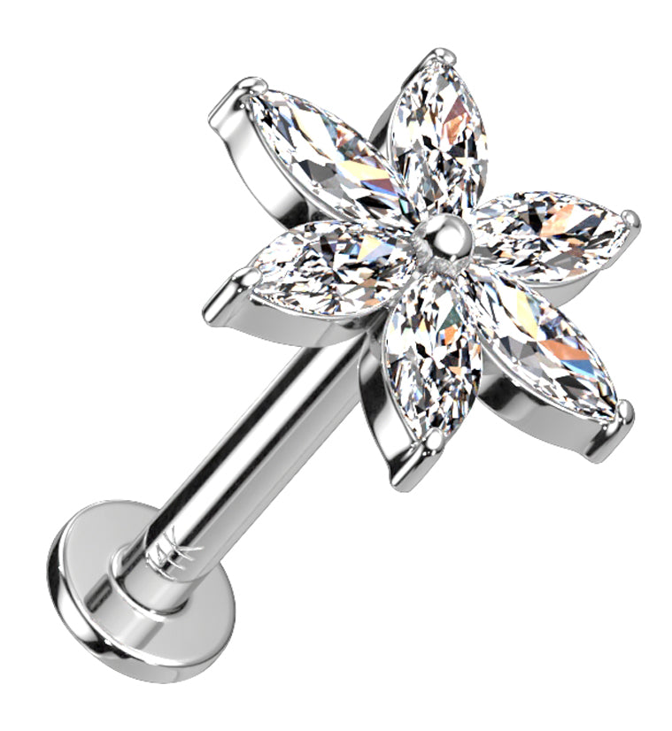 14kt White Gold Flower CZ Threadless Labret