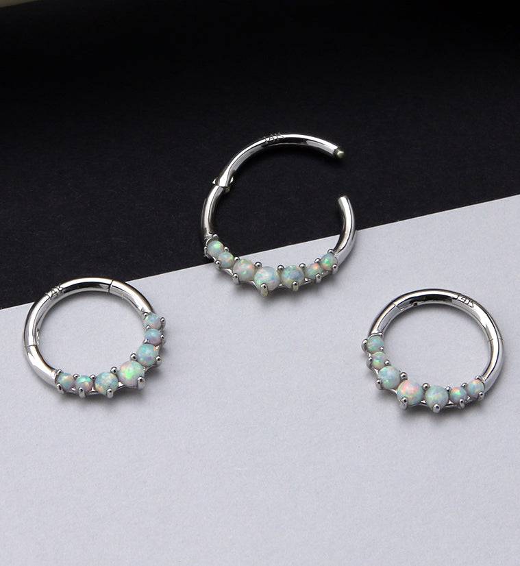 14kt White Gold Front Facing White Opalite Hinged Segment Ring