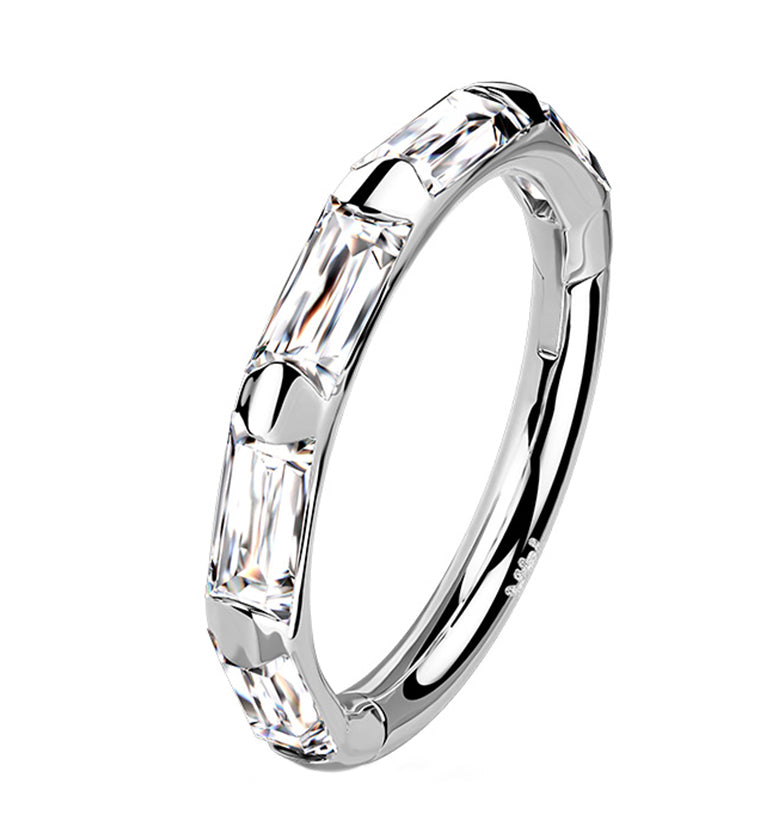 14kt White Gold Oblong CZ Edge Hinged Segment Ring