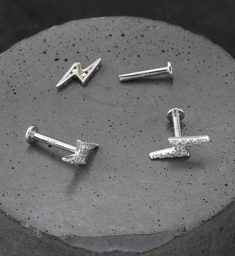 14kt White Gold Lightning Bolt CZ Internally Threaded Labret