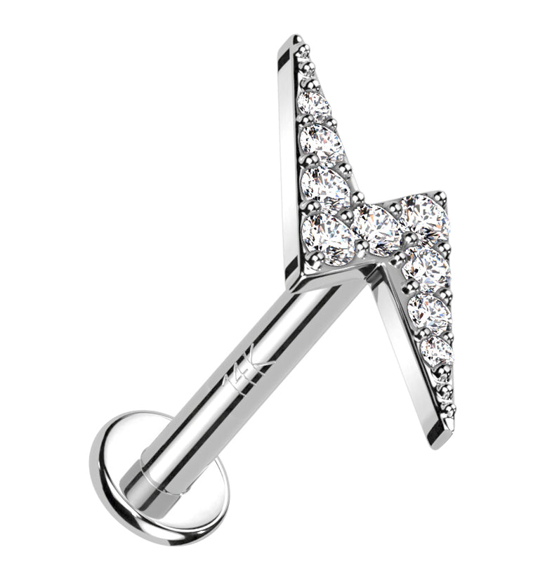 14kt White Gold Lightning Bolt CZ Internally Threaded Labret