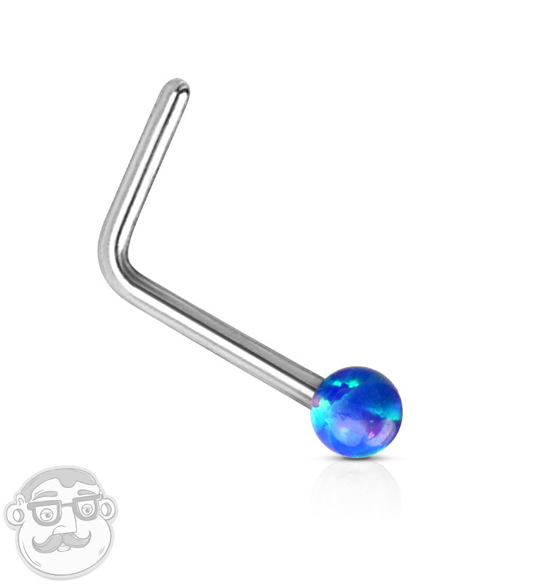22G 14kt Blue Gold opalite L Shape Nose Ring